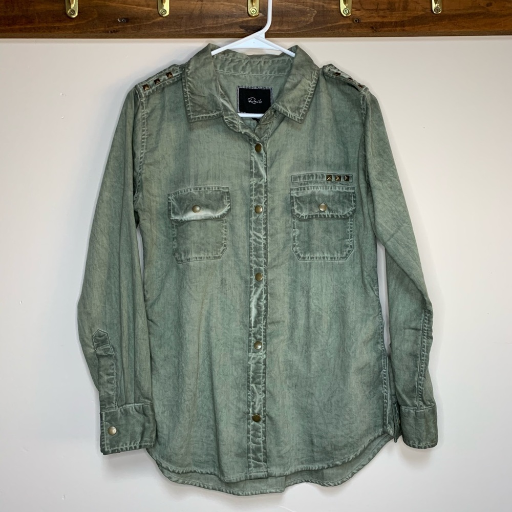 Rails Army Green Acid Wash Button Down Size S - image 1